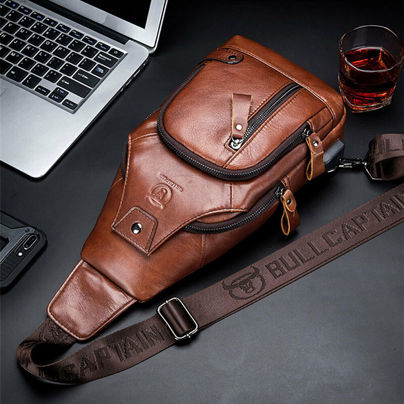 Men’s Sling Backpack Genuine Leather Chest bag Crossbody Bag Shoulder Bag New Z
