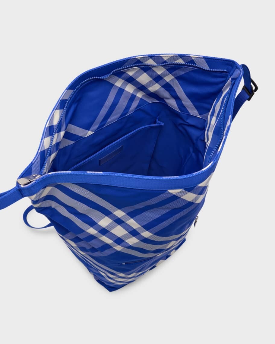(NO CUSTOMS TAX) BURBERRY blue & white check roll-top nylon backpack authentic