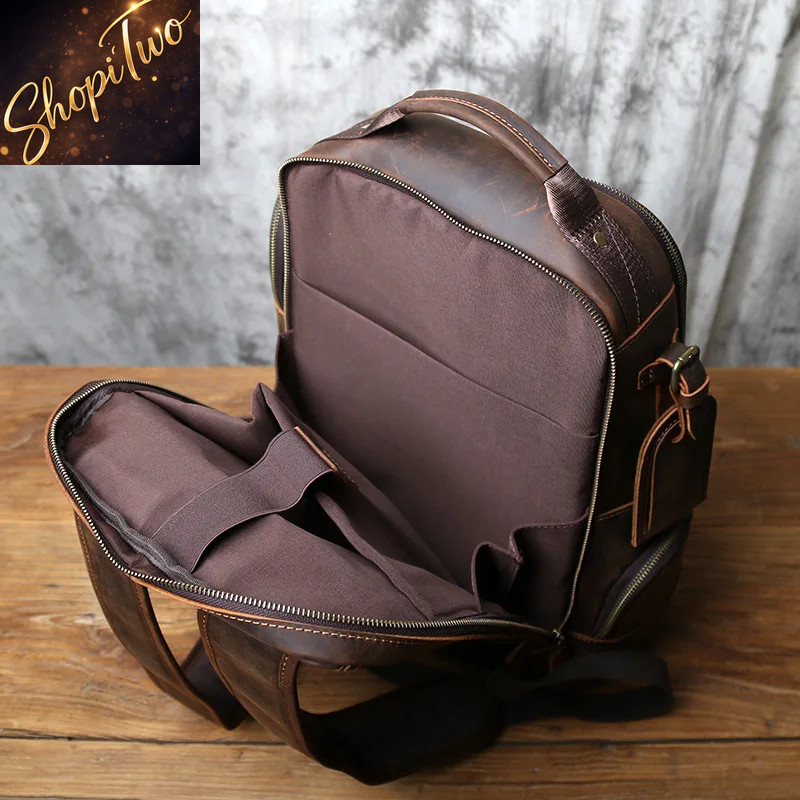 NZPJ Retro Genuine Leather Men Backpack Top Layer Cowhide Rucksack Fashion Man