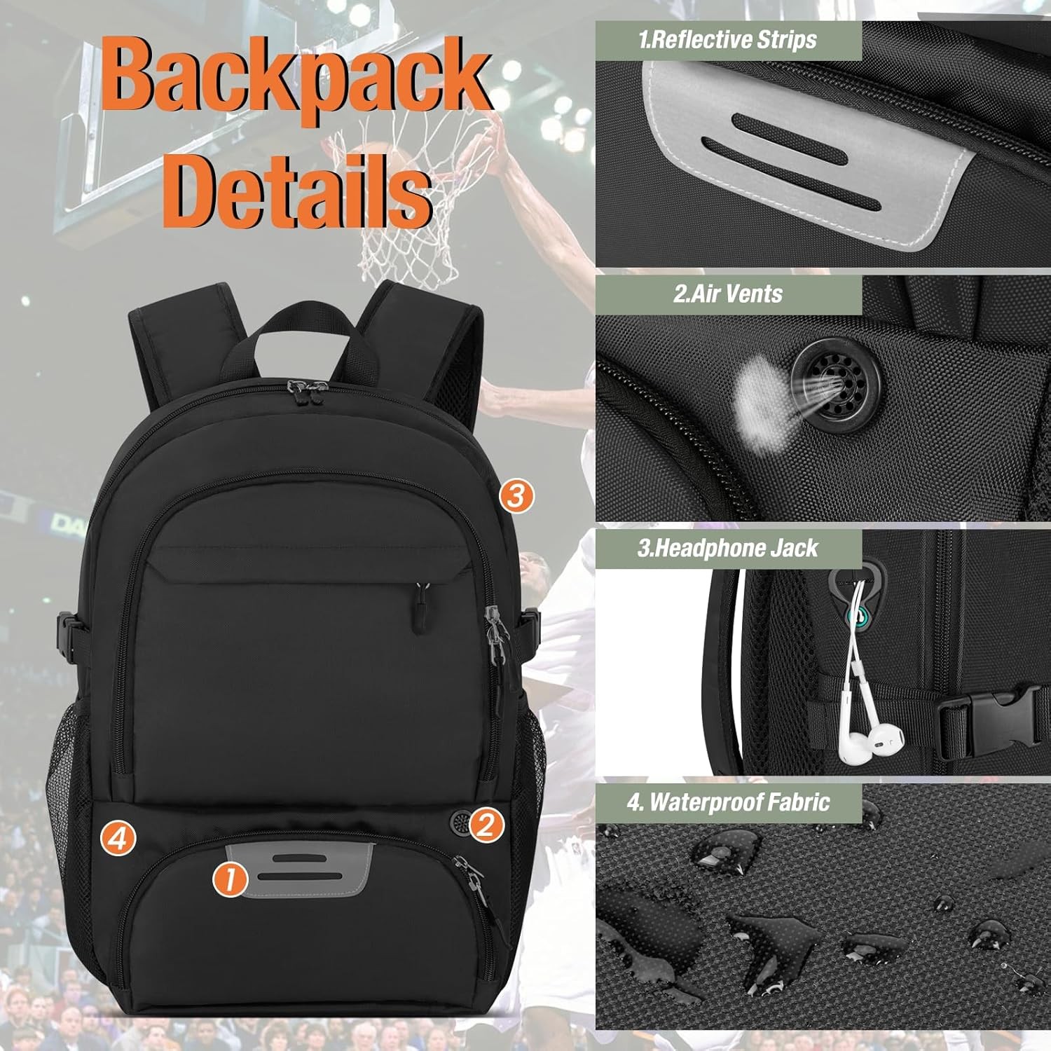 OCKLILY Basketball Backpack – Large Sports Equipment Bag with Ball Holder & Shoe