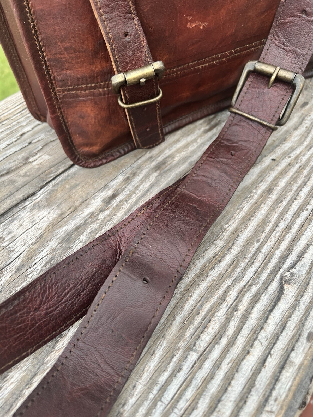 Vintage Leather Messenger Bag Briefcase Laptop Fabric Interior 13″x 10″x 4″