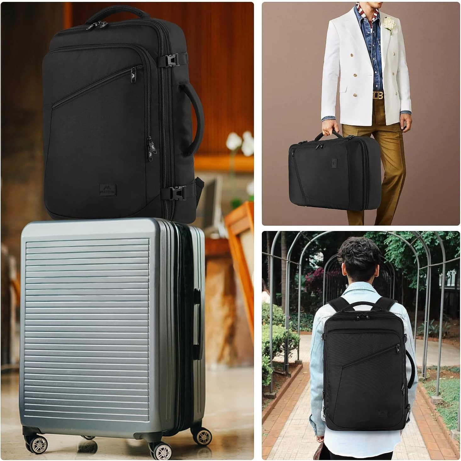Carry On Backpack Water Resistant Lightweight Travel Bag 40L for Men Women