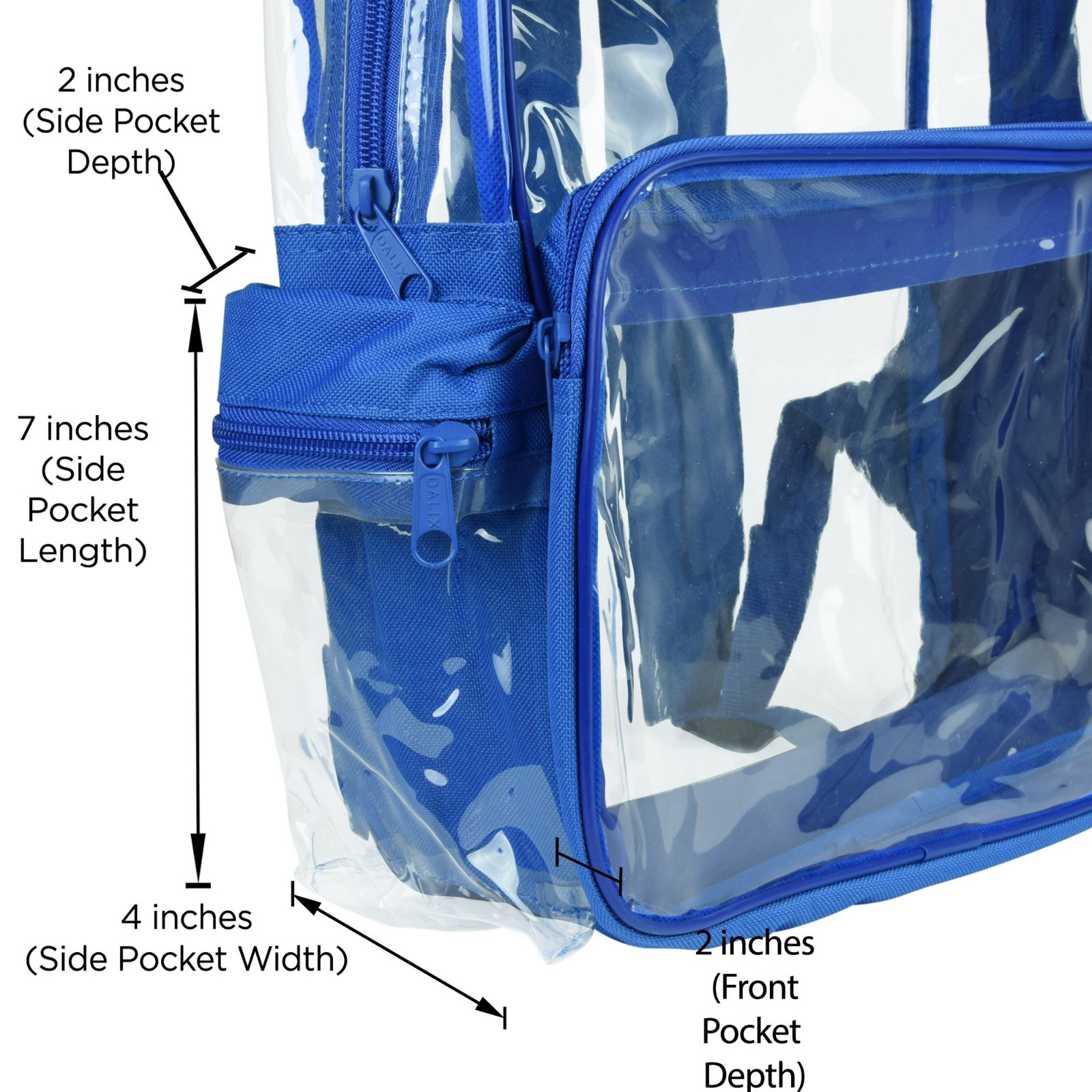 DALIX Clear Backpack Transparent School Bag in Royal Blue Small to Medium