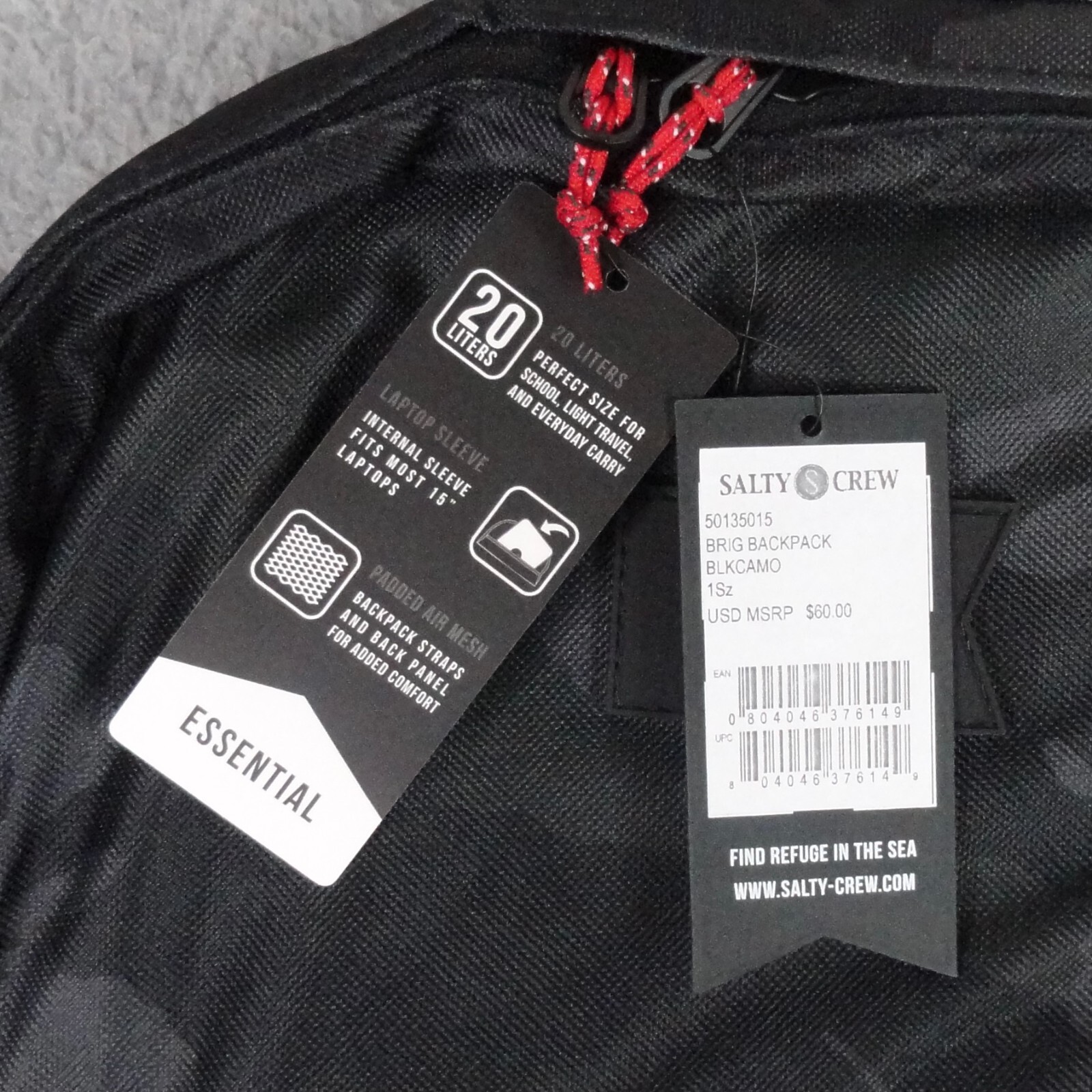 Salty Crew Brig Backpack Black Camo NWT School Book Fishing Beach Laptop Bag 20L