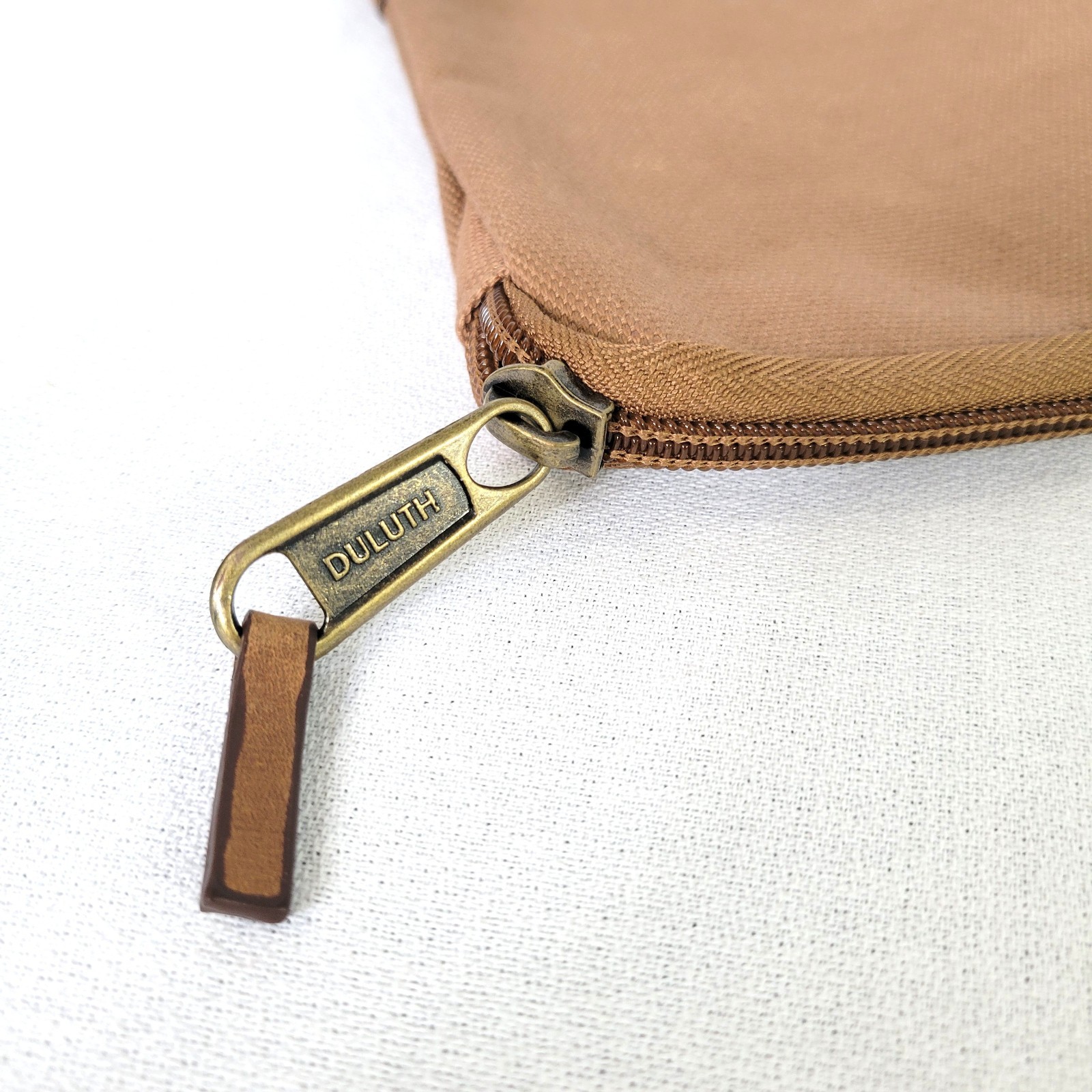 Duluth Trading Co Brown Fire Hose Canvas Zipper Pouch Leather Corners 8.5″x7.5″