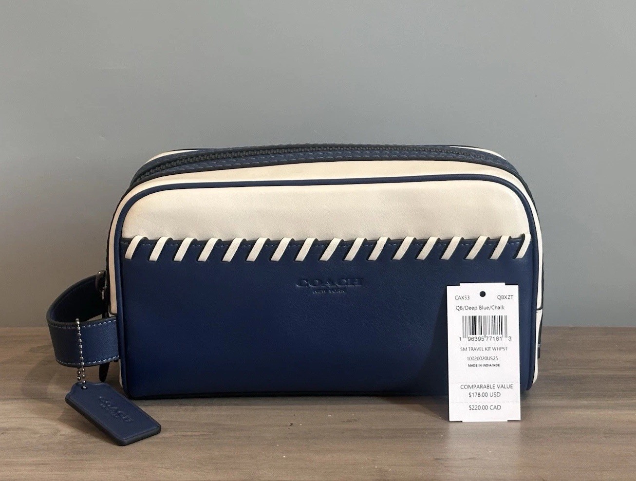 COACH Small Travel Kit With Whipstitch CAX53 Smooth Leather Deep Blue/Chalk NWT