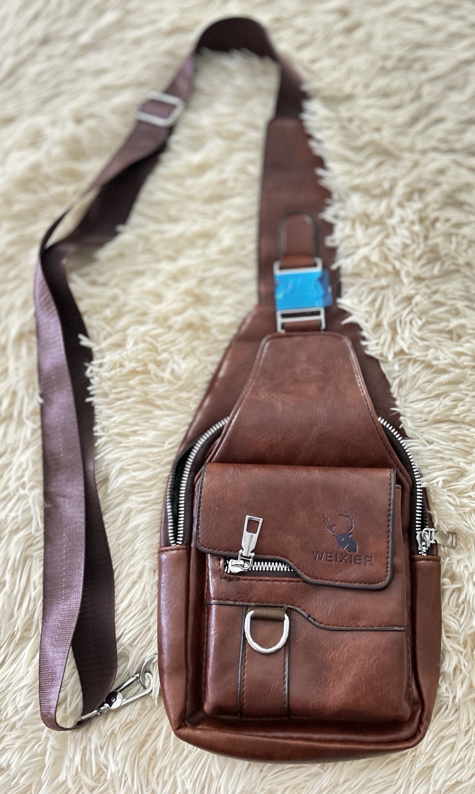 New WEIXIER Sling Bag Men’s CROSSBODY Chest Purse Over Shoulder PU Leather