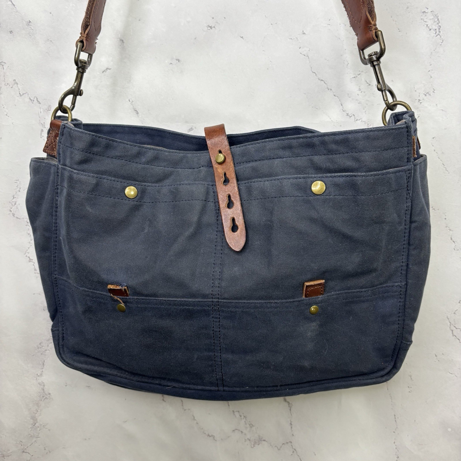 J Crew Dry Goods Abingdon Waxed Canvas Messenger Bag Cotton Leather Shoulder Bag