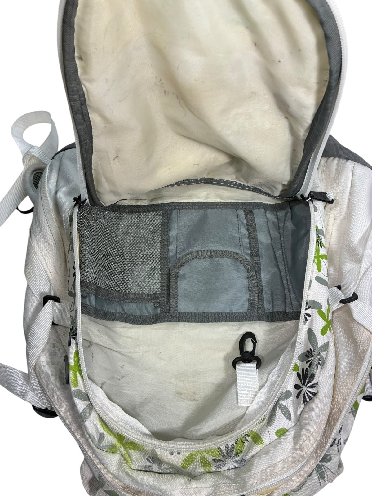 High Sierra 5420-110 backpack White with Green & Grey 70s Floral Patterns