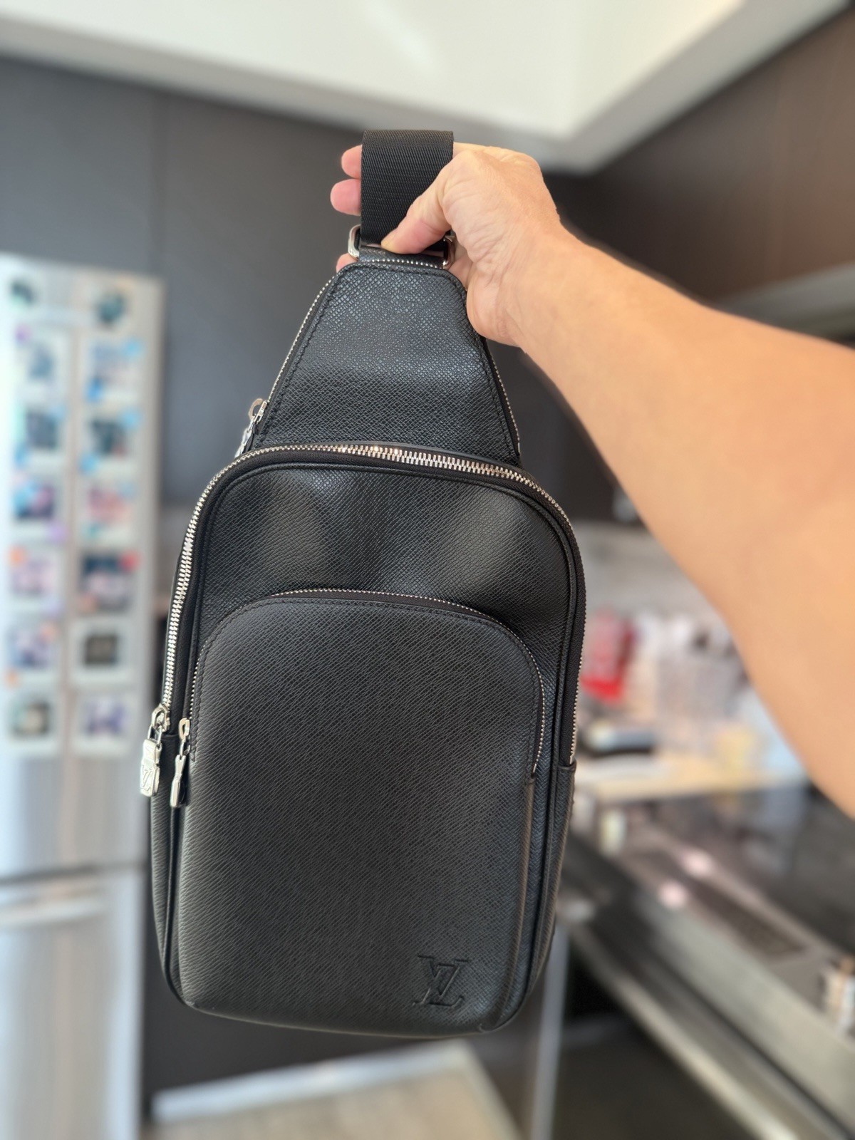 Louis Vuitton Black Crossbody Sling Bag Zip Closure Adjustable Strap Men