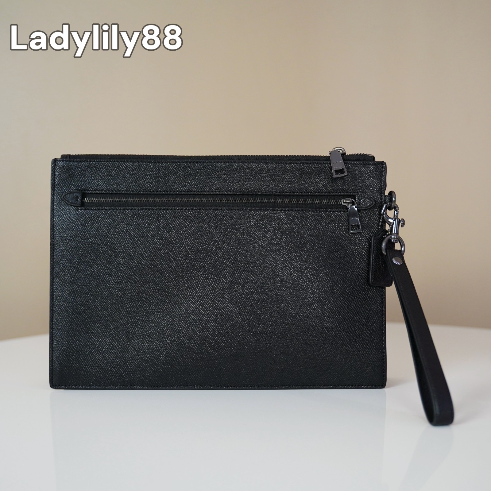 NWT Coach 68154 Structured Pouch Crossgrain Leather Black Antique Nickel Black