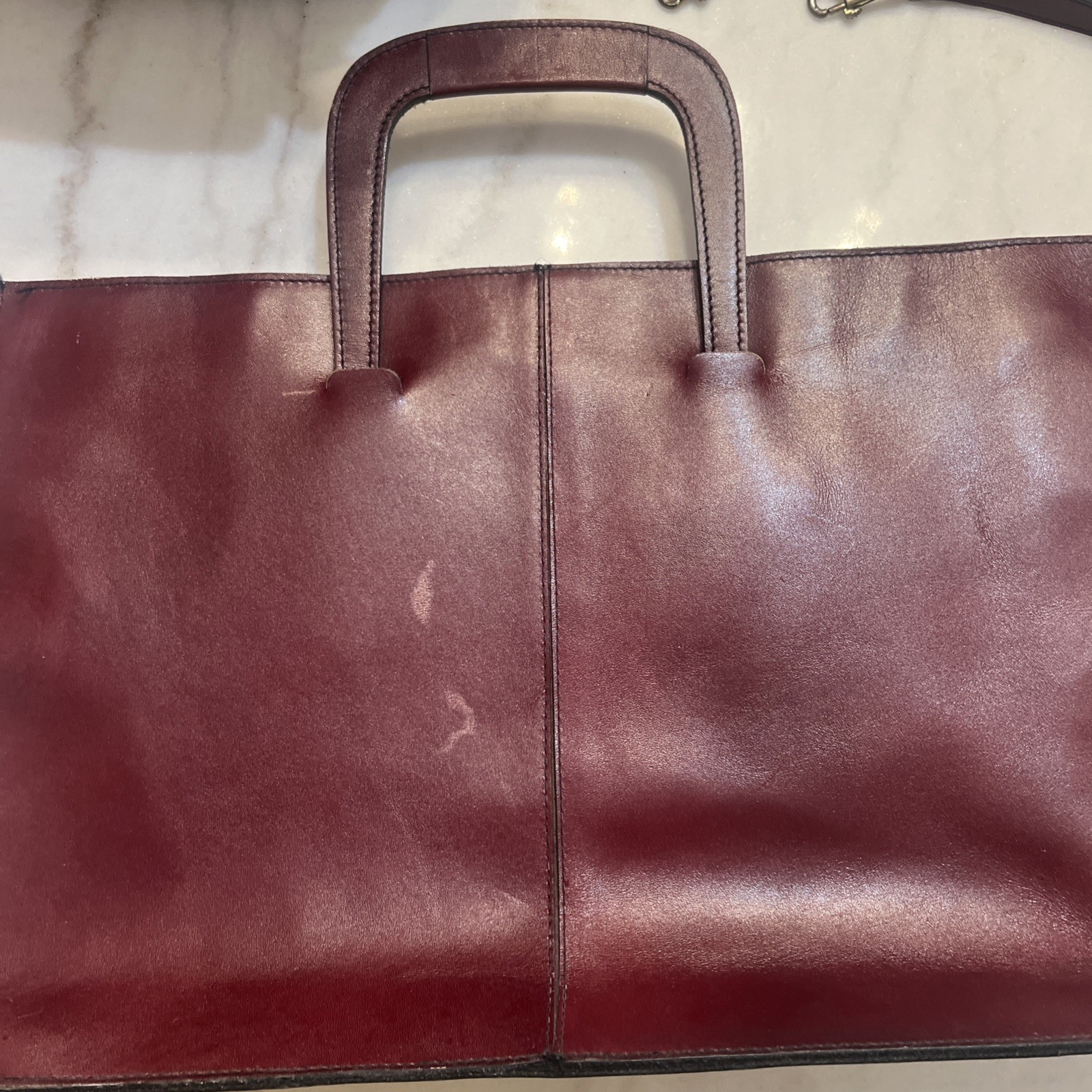 Vintage Genuine Leather Made In Uruguay Maroon Briefcase With Strap