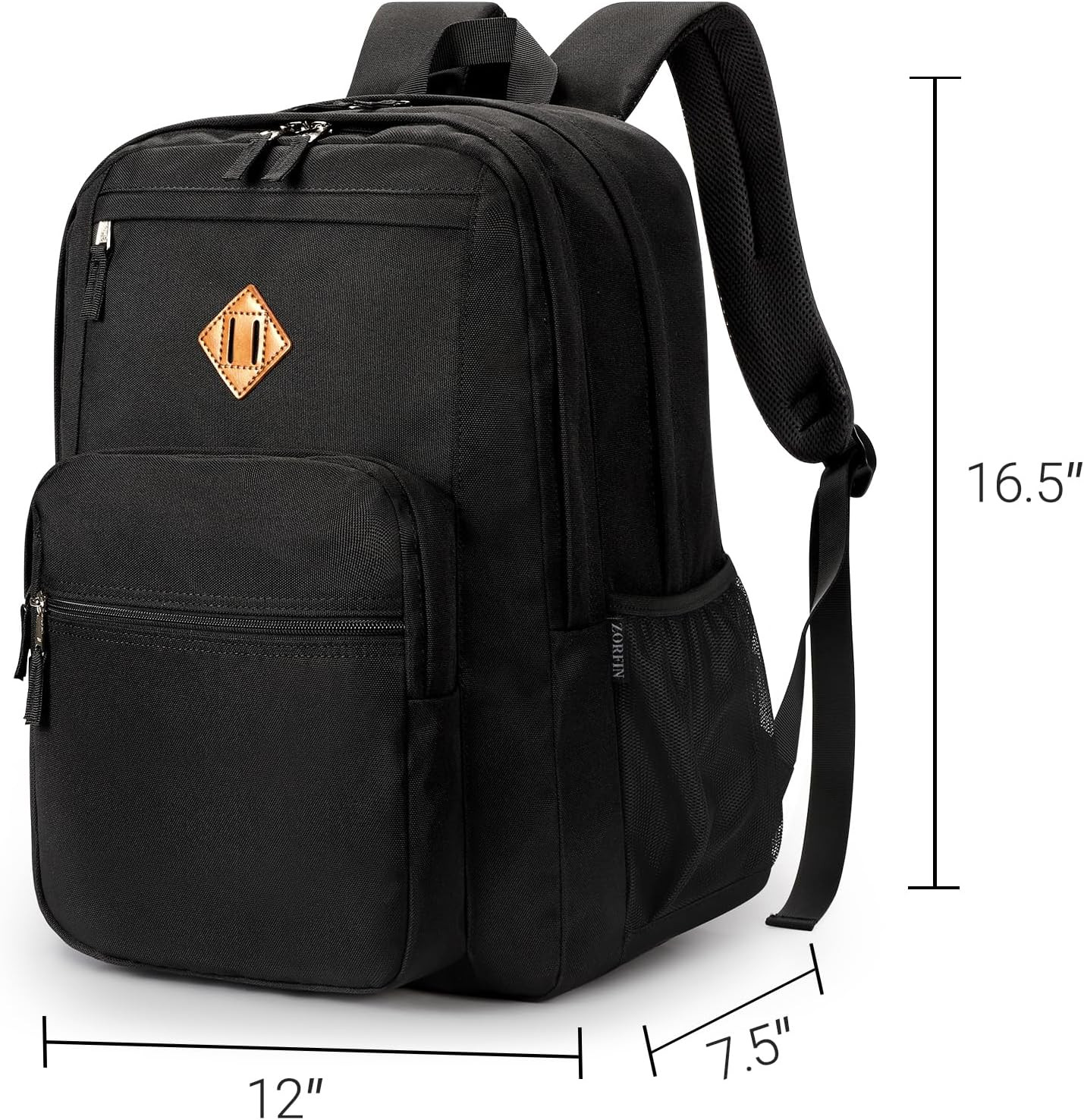 26L Black Backpack for School, College, and Travel: Water Resistant Bookbag with