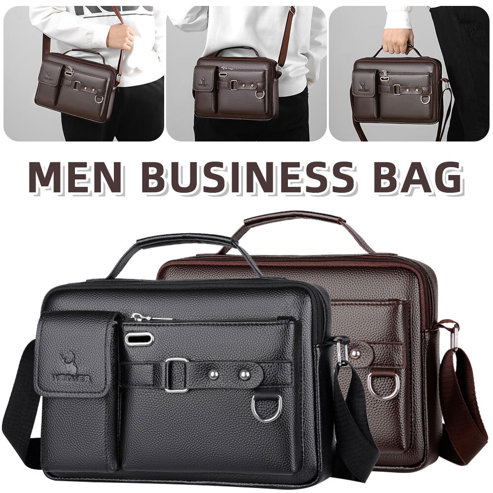 Men’s Business Handbag PU Leather Crossbody Bag Briefcase Shoulder Messenger Bag