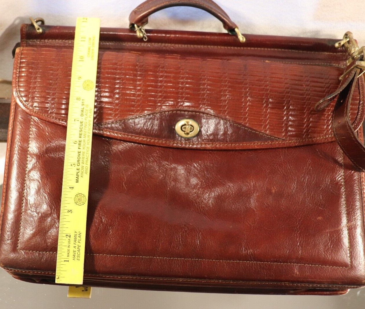 VTG JACK GEORGES WOVEN LEATHER TUSCANY COLLECTION DOUBLE GESSET FLAP BRIEFCASE