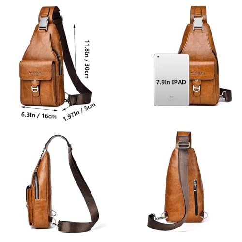 PU Leather Sling Bag for Men – Waterproof, Lightweight, Crossbody A-light Brown