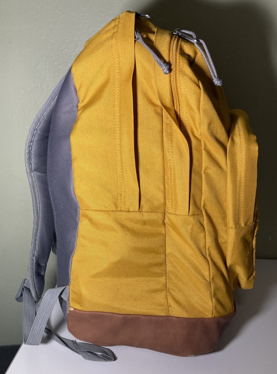 Trans JanSport Backpack Mustard Yellow Cool Student with Leather Bottom