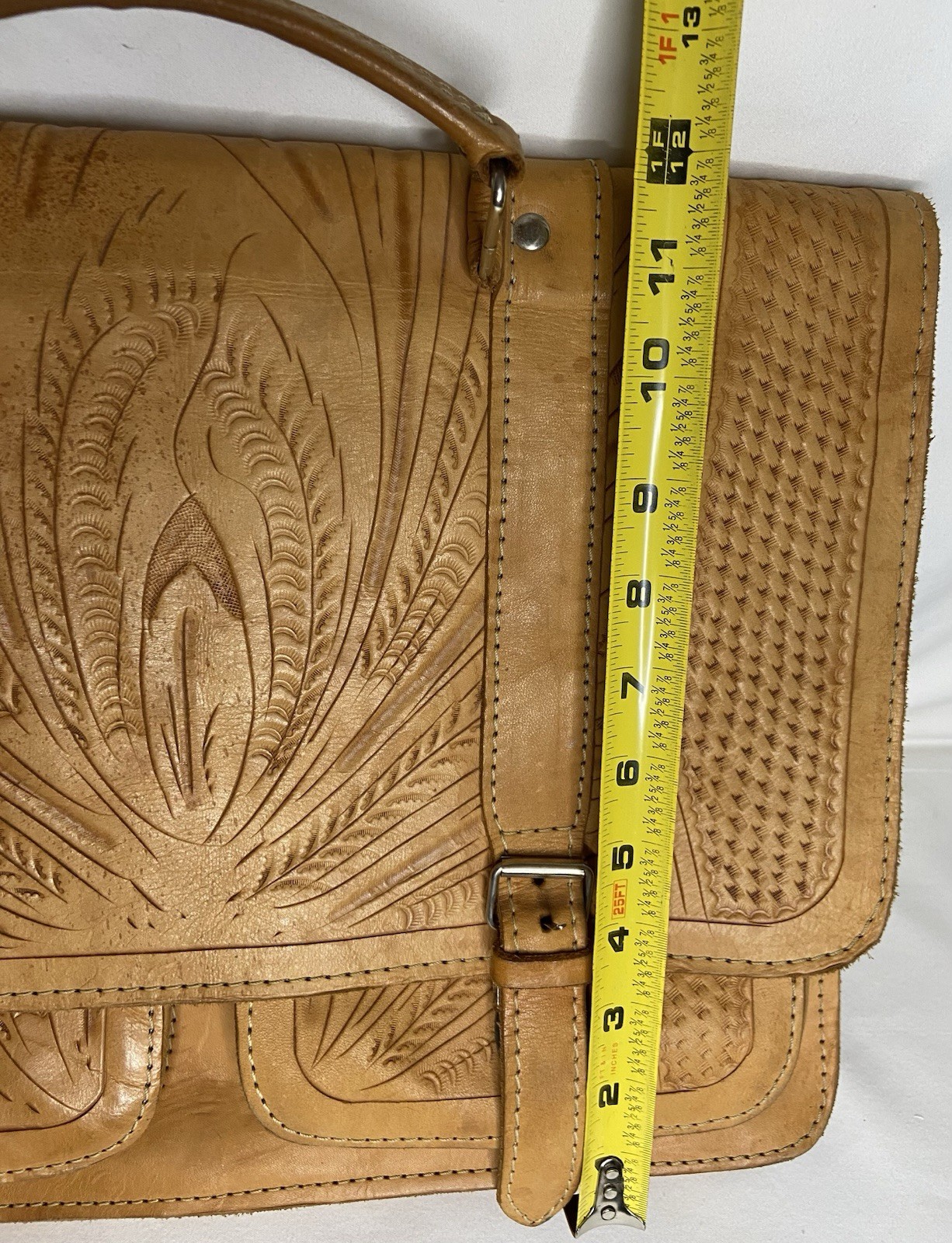 Briefcase Hand Tooled Western Leather Bag Laptop Ropin West *No Shoulder Strap