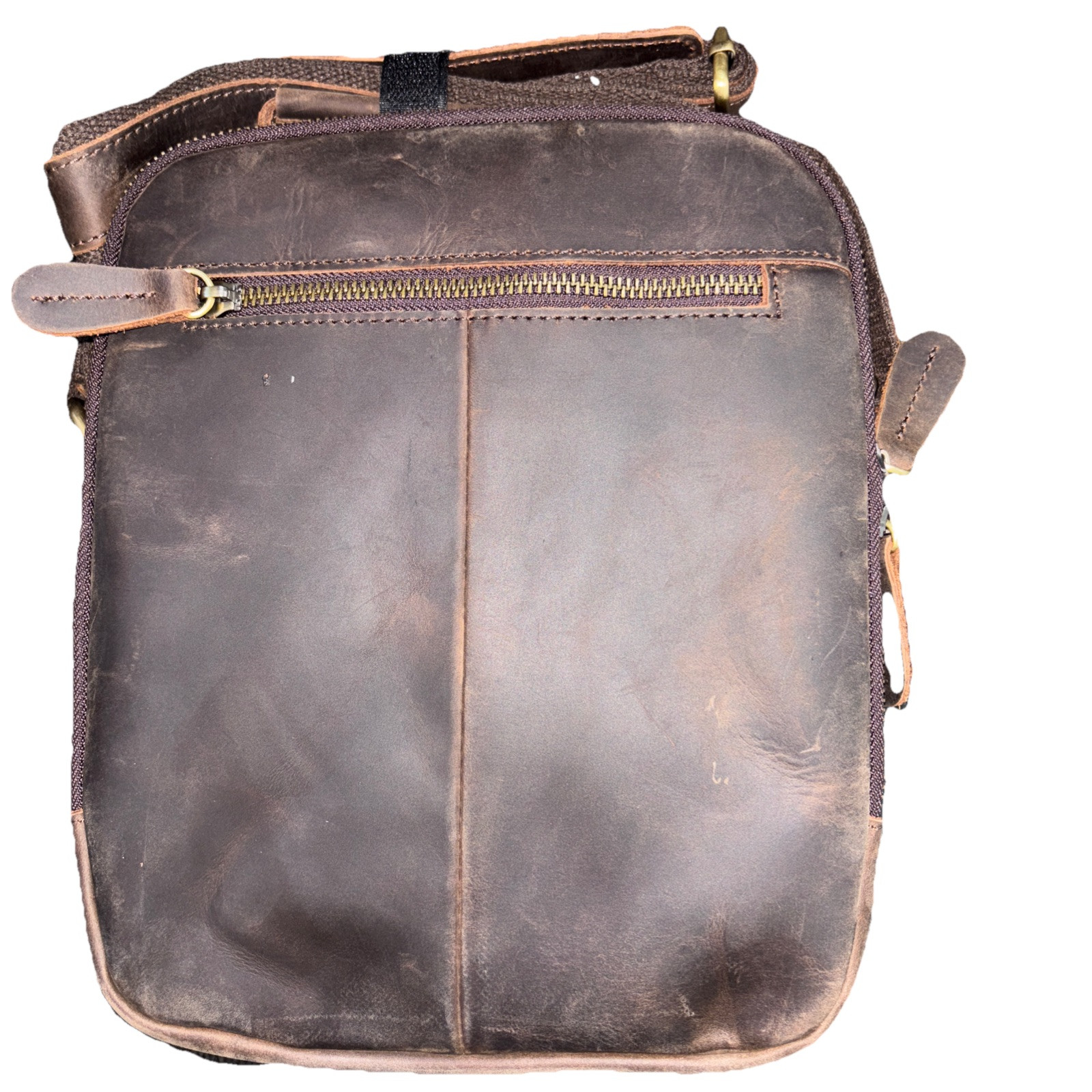 Jack Chris Unisex Brown Leather Messenger Crossbody Bag Multi Pockets 9×12 in