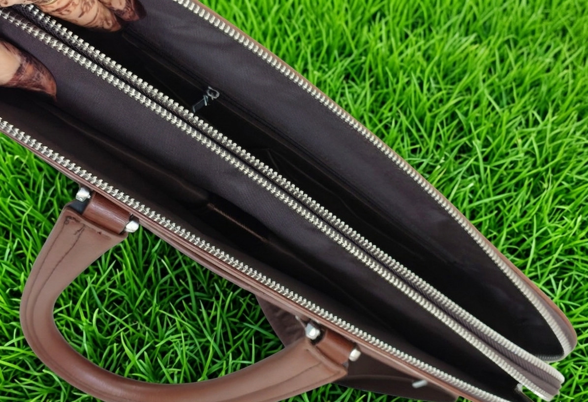 Montblanc Brown Color Leather Briefcase Laptop Bag | Adjustable Strap |Star Logo