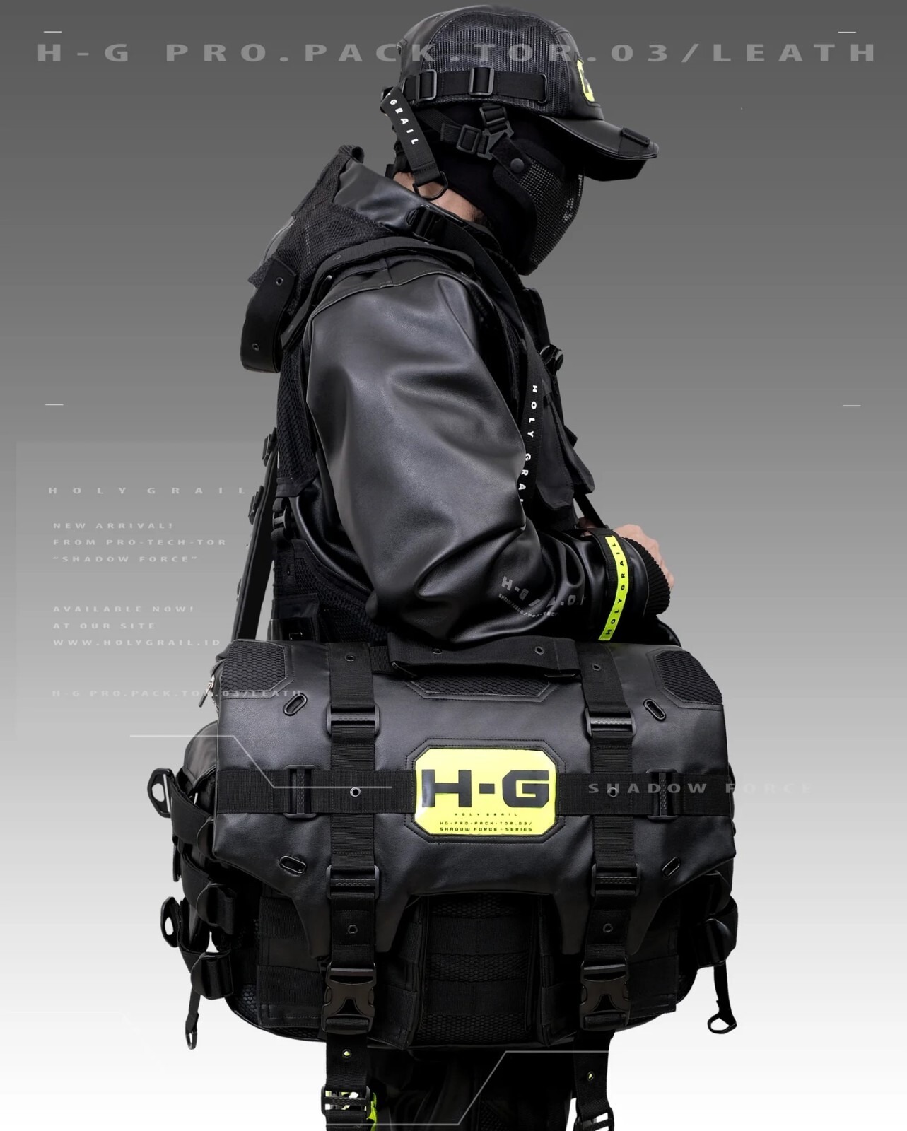 Techwear Bag Black Futuristic Messenger Crossbody H-G PRO.PACK.TOR 03/LEATHER