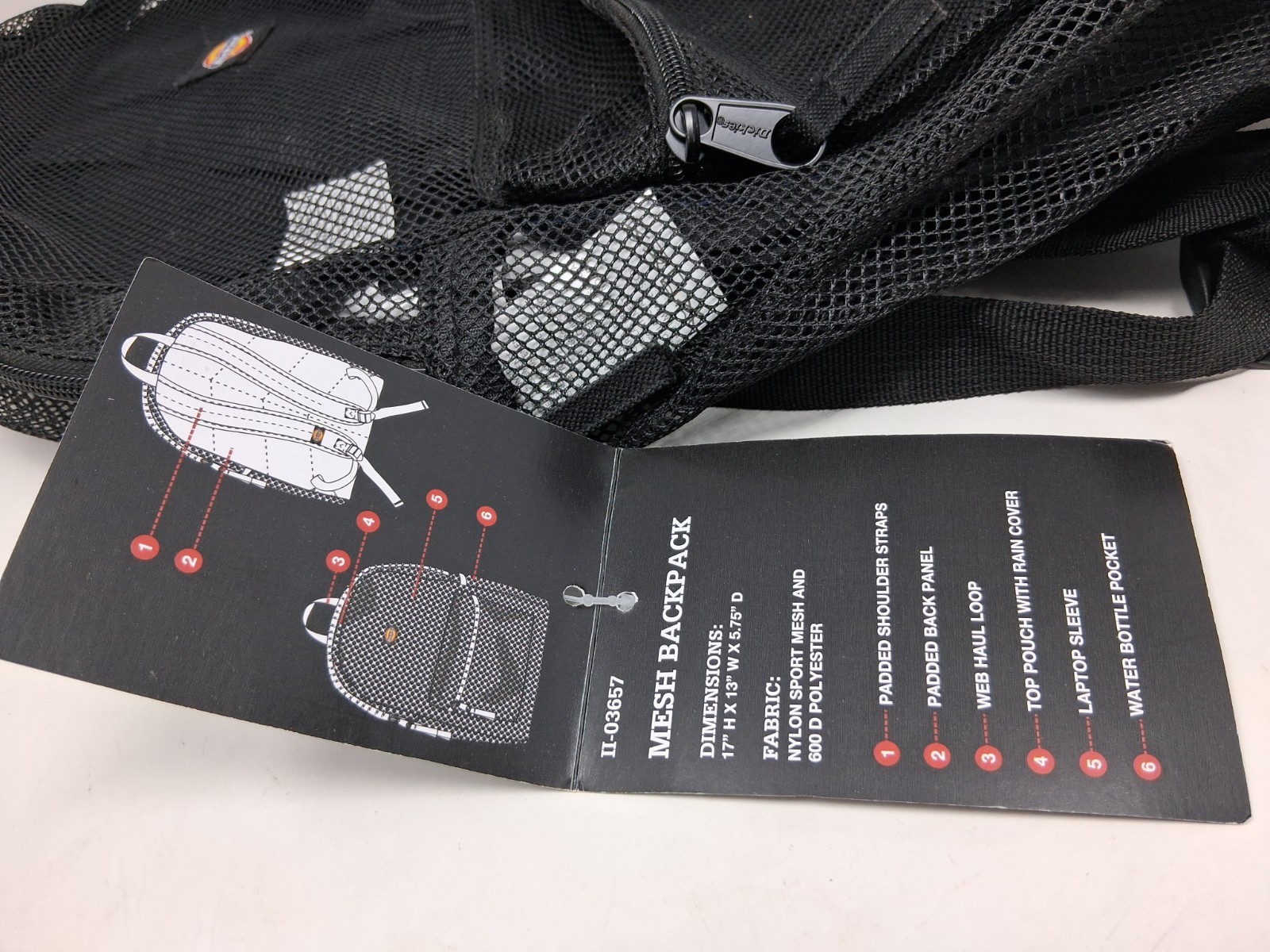 NEW Dickies Mesh Backpack Unisex OS Black Excellent Security Stadium Utility Bag