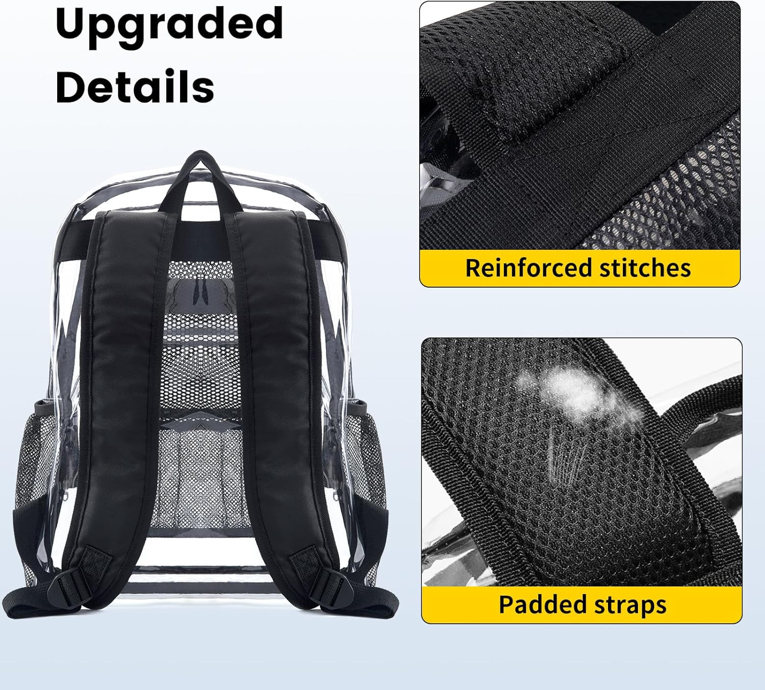 Clear Backpack Heavy Duty PVC Transparent Backpack with Reinforced Strap Stitche