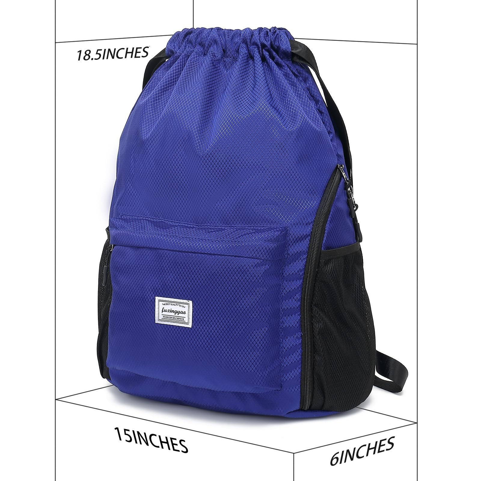 Drawstring Backpack Sports Gym Bag Shoe Compartment String Cinch Women Blue
