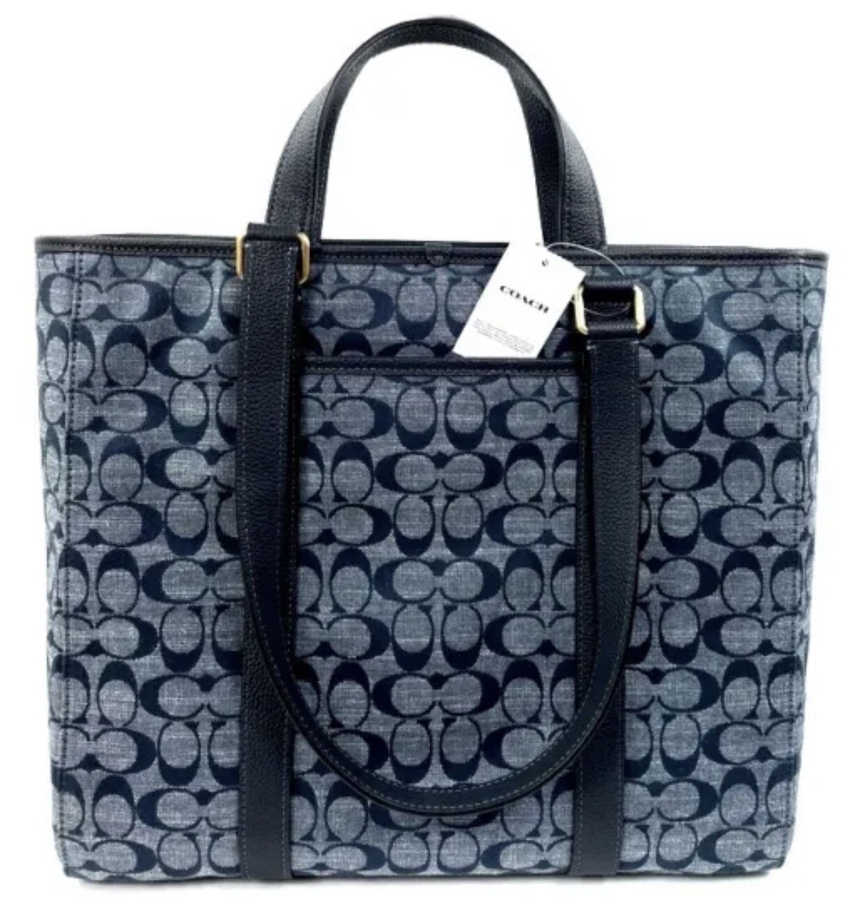 NWT Coach Hudson Double Handle Tote Bag In Signature Chambray Blue Denim