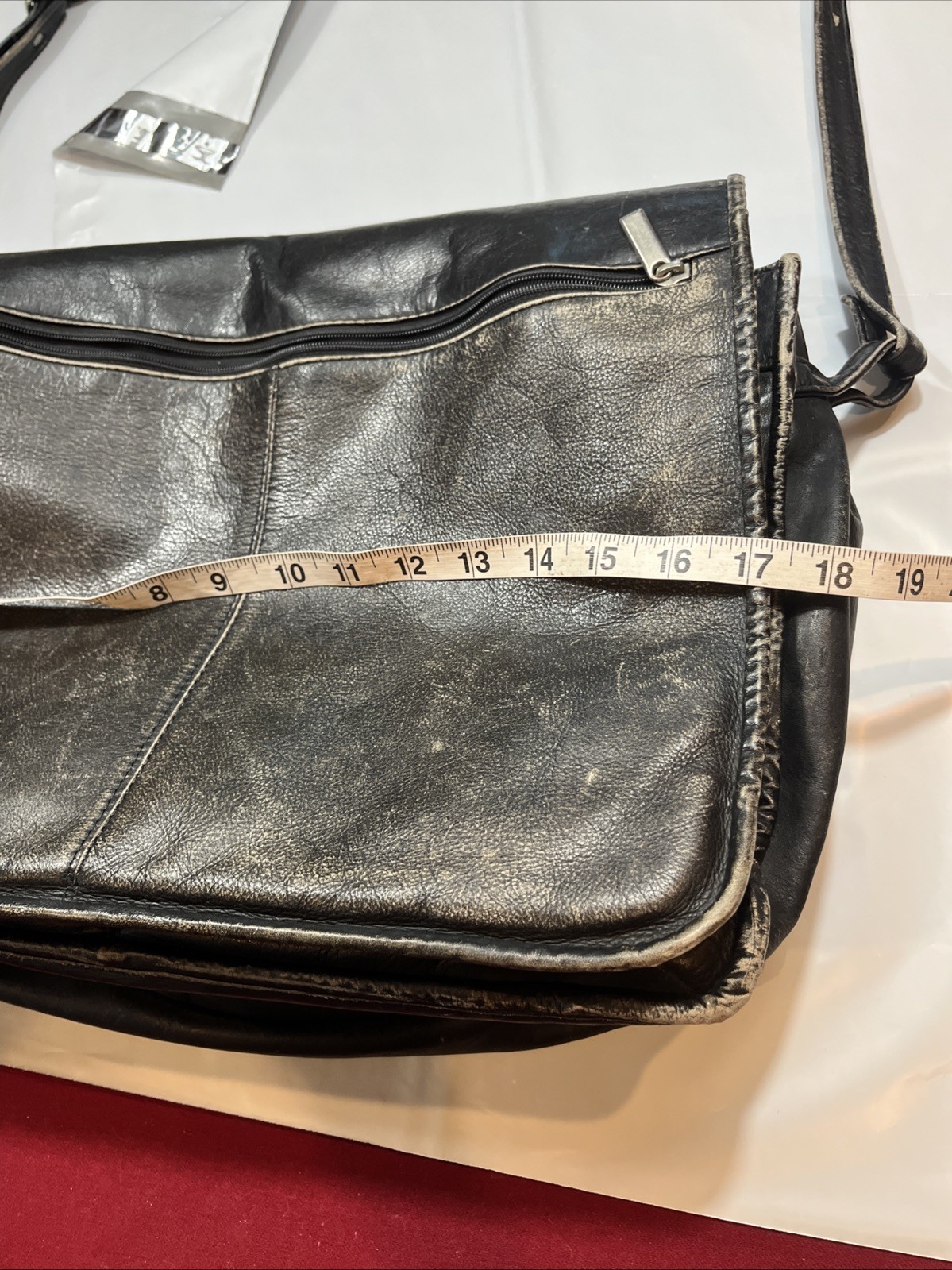Wilsons Leather BLACK Messenger Flap BAG Distressed Grunge office School Retro