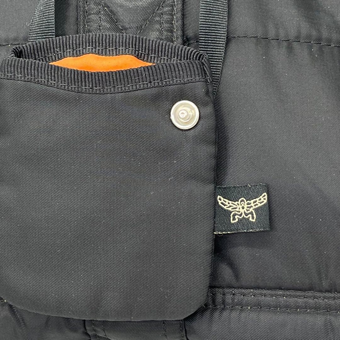 MCM Boston Bag Handbag Large Capacity Black Orange Logo Mens Ladies