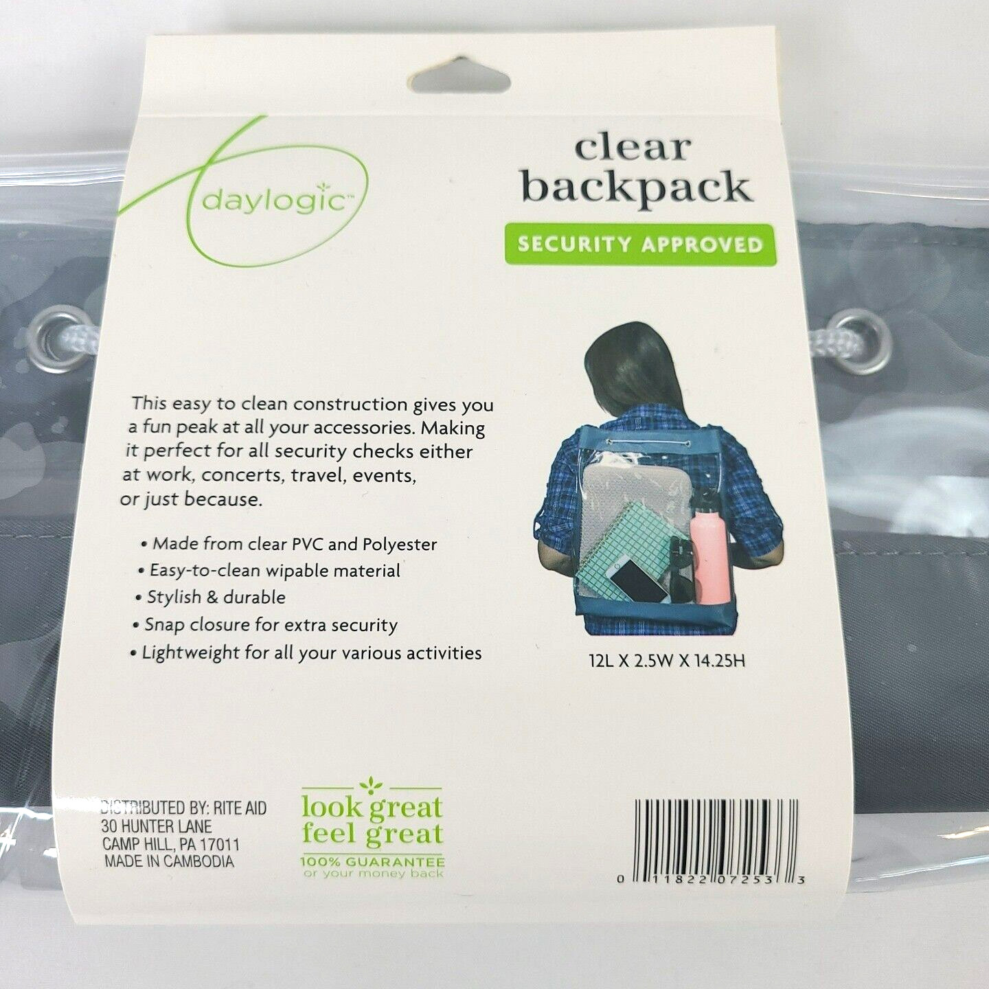 NEW Daylogic Clear Transparent Backpack Events Book Bag Tote 12L x2.5Wx 14.25H