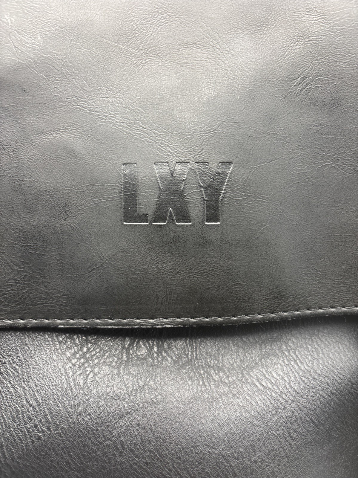 LXY Black Vegan Leather Backpack Unisex Adult Travel School Laptop Bookbag Bag