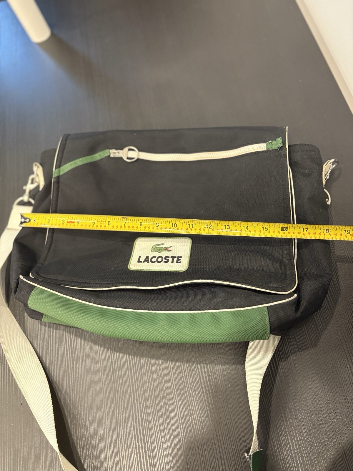 EUC Lacoste Y2K Black/Green Messenger Bag Nylon Retro Y2K