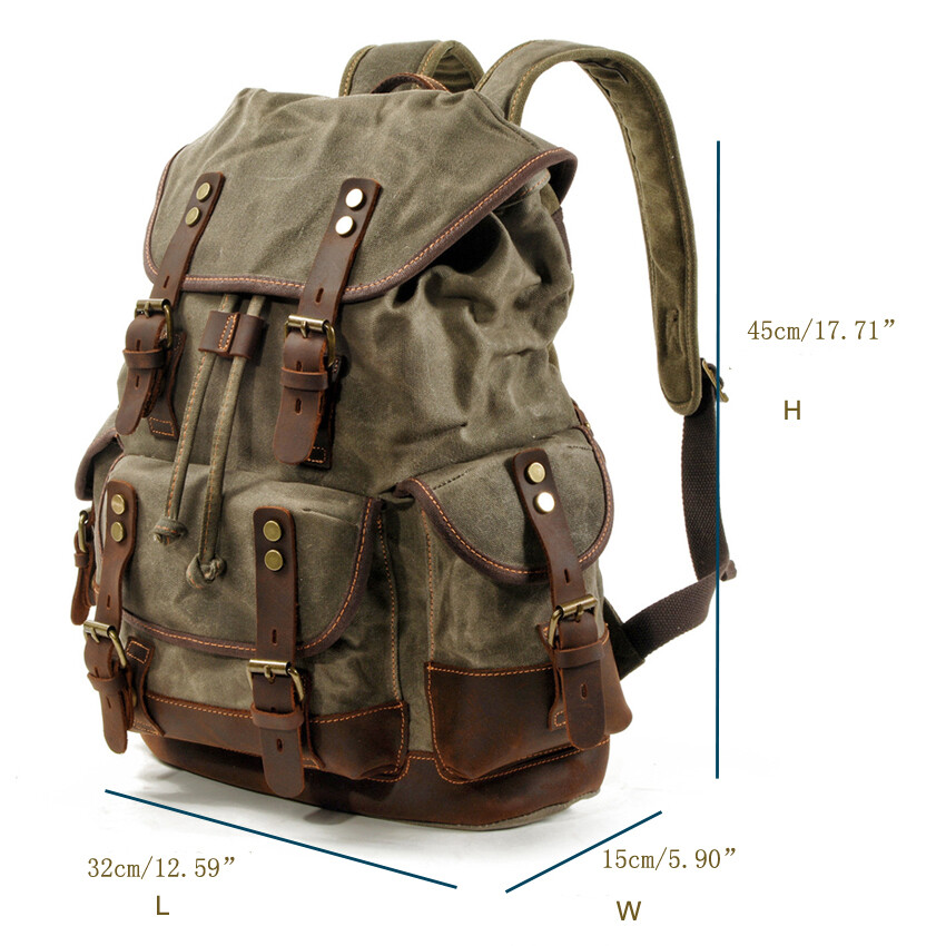 Casual Vintage Canvas Backpack Leather Bags Outdoor Shoulder Rucksack Daypack