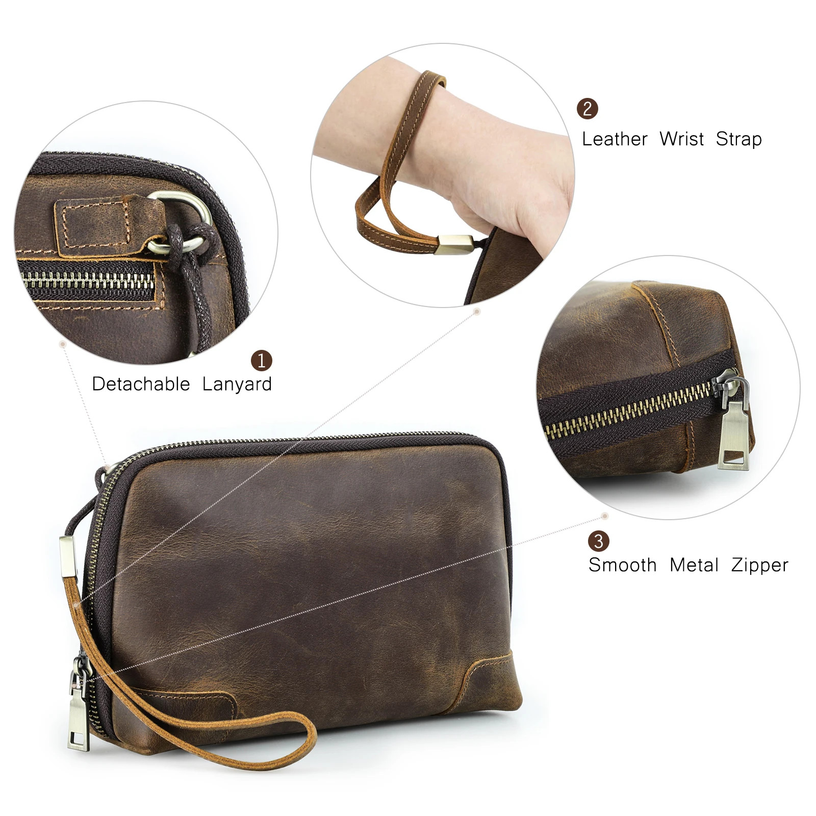 CONTACTS FAMILY Genuine Leather USB Data Cable Storage Handbag Clutch Bag For Ea