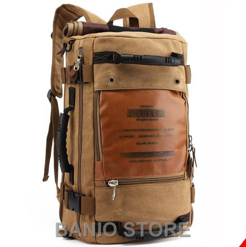KUAKKO Men Canvas Laptop Backpack Outdoor Sport Shoulder Travel bag Tactical 45L