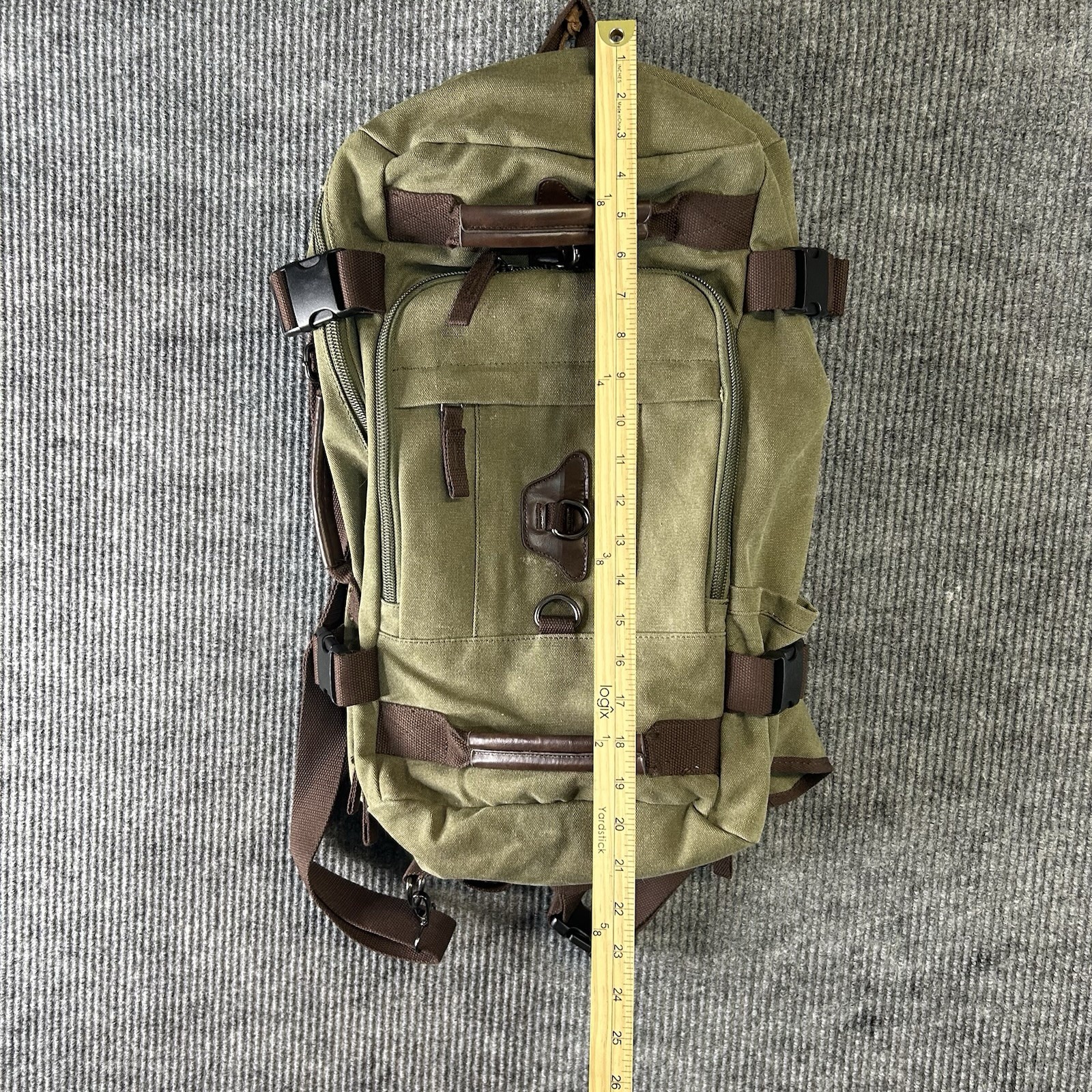 Canvas Backpack Duffel Bag Multiple Pocket Waist Strap Green