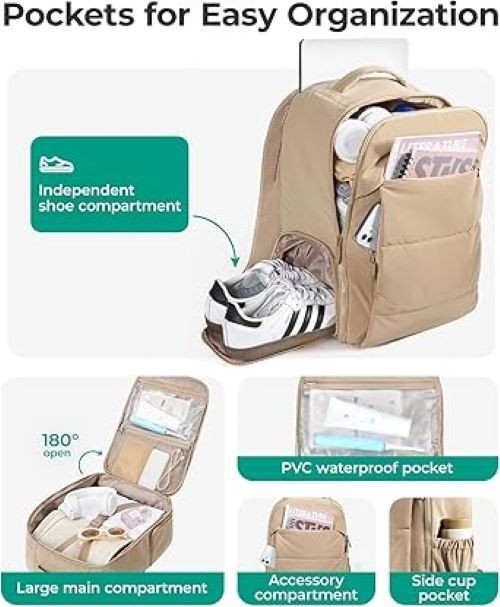 Travel Gym Backpack for Women Carry On Airline Approved Shoe Bag Wet Pocket