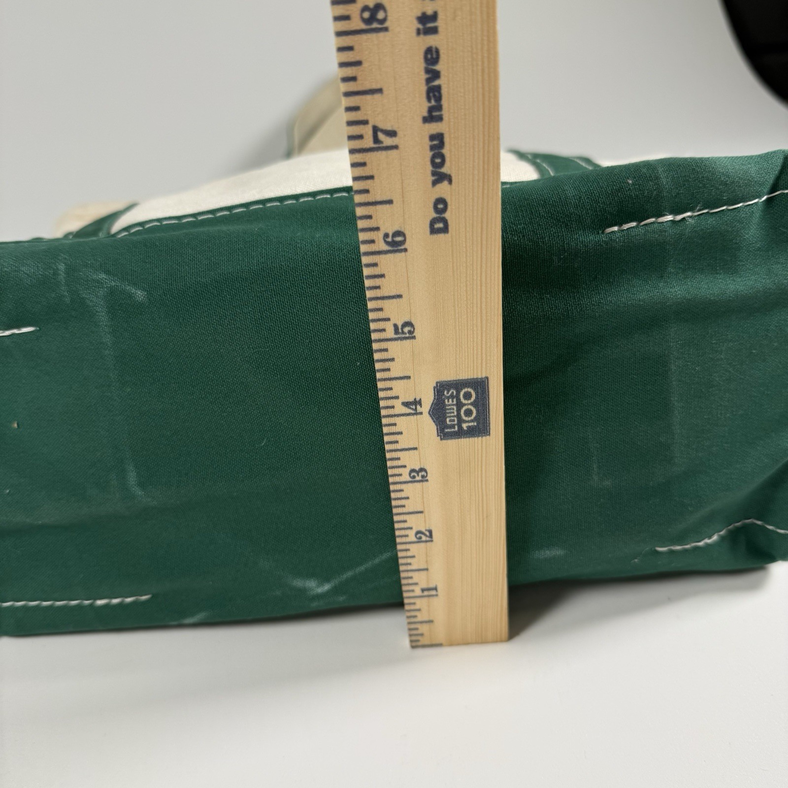 LL Bean Boat and Tote Canvas Bag 12.5″ 5.5″ Green White Made In USA Stiff