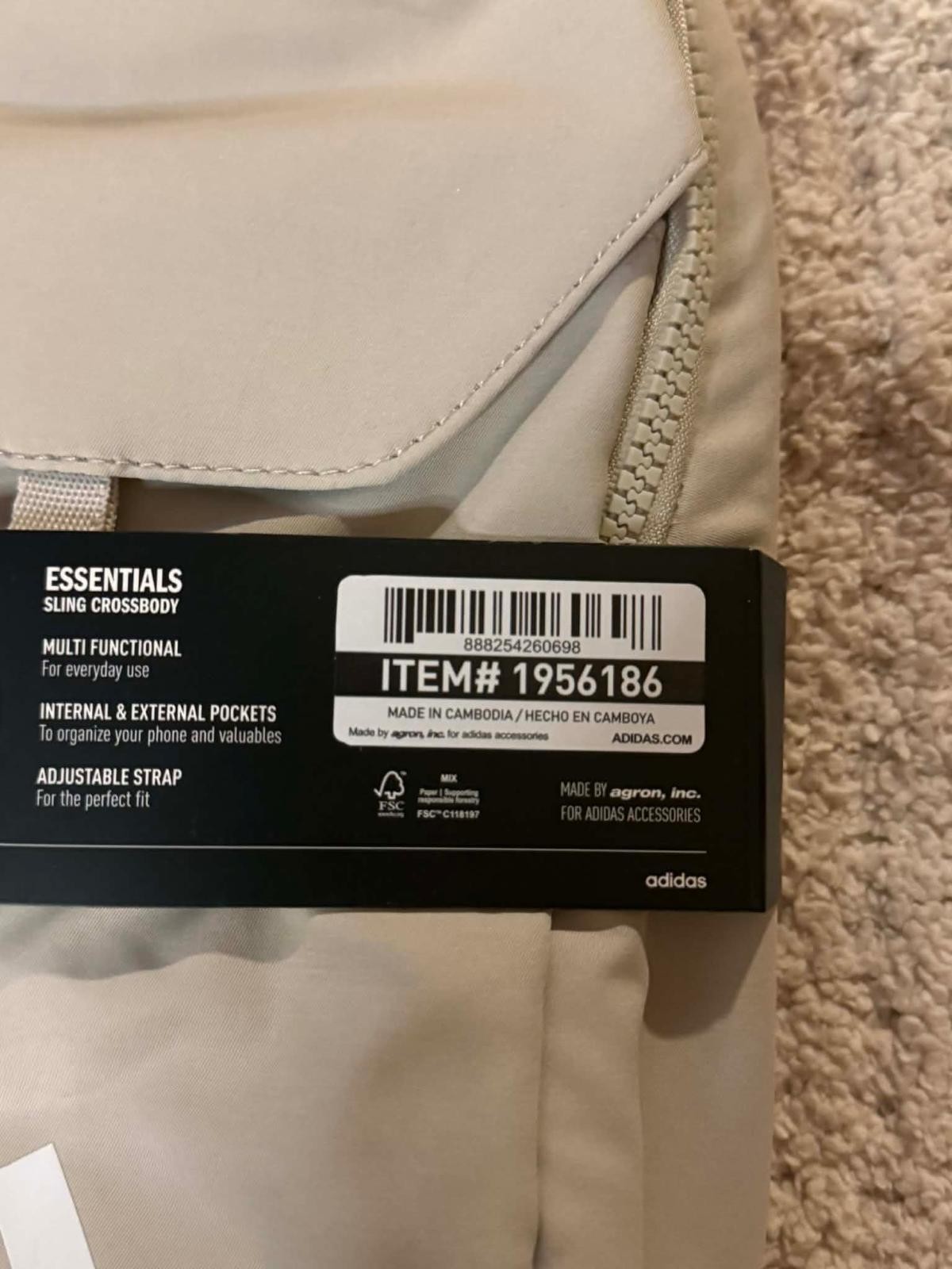 Adidas Essentials Sling Crossbody Bag Cream Adjustable Strap NWT Compact Travel