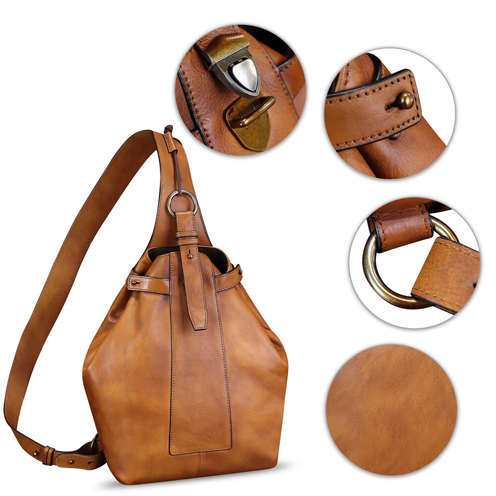 Genuine Leather Large Sling Bag Men Women Chest Crossbody Bag Sling Purse Ipad