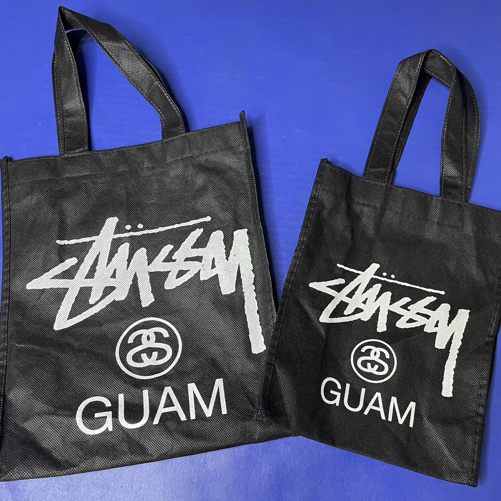 Stussy Guam Tote Bag PAIR 12x10in AND 10x8in Black And White Small Size
