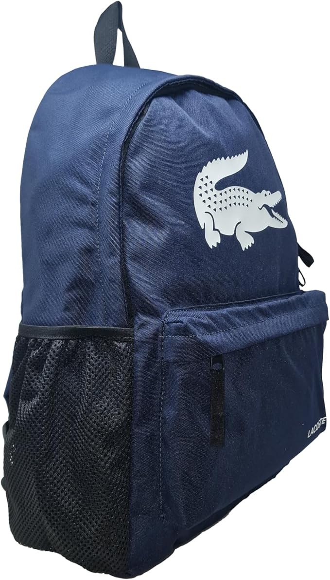 LACOSTE $98 Backpack BIG CROC LOGO bag side pocket N Blue AUTHENTIC NEW NH5184OM