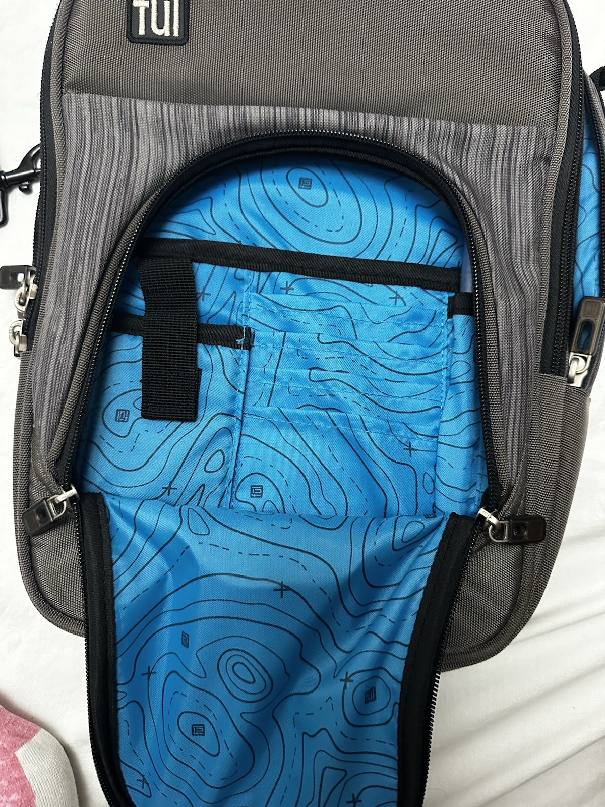 fūl Grey Messenger Bag Tablet Crossbody Shoulder Travel Tech Bag Blue Topo