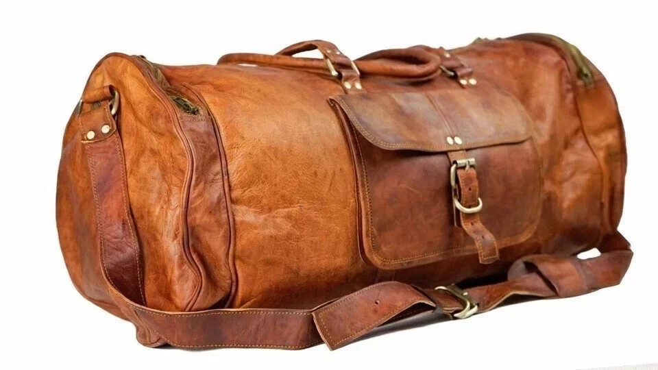Men’s 24″ Handmade Real Vintage Leather Goat Luggage Duffle Travel Sport Gym Bag