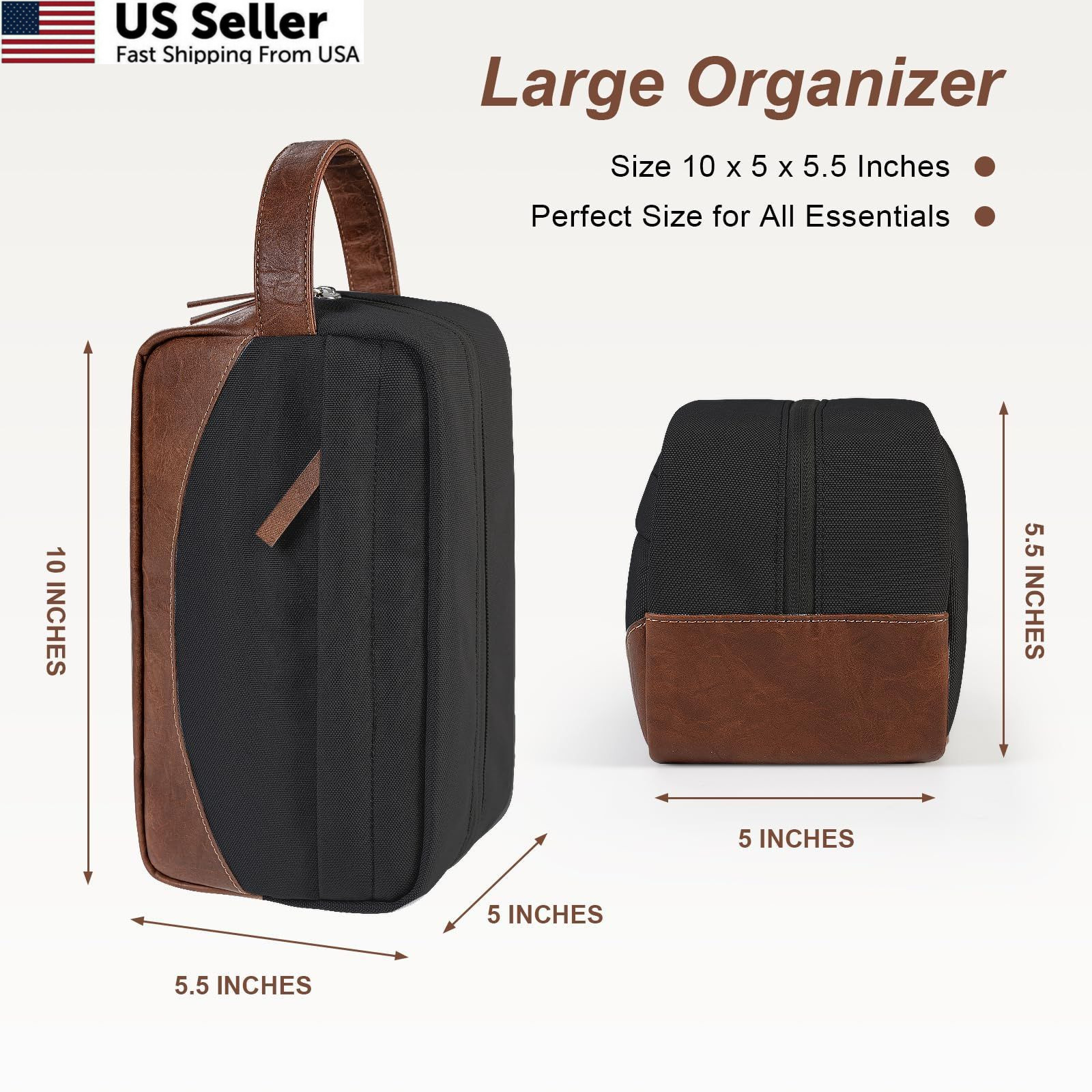 Ezday Travel Toiletry Bag for Men, Hanging Organizer, Medium, Black