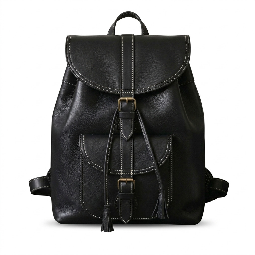 Genuine Cow Black leather Backpack Daypack Rucksack Shoulder Travel College Bag