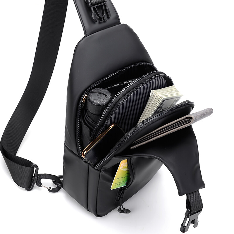 Men’s Sling Backpack Waterproof Anti-theft Shoulder Crossbody Bag Chest USB Port