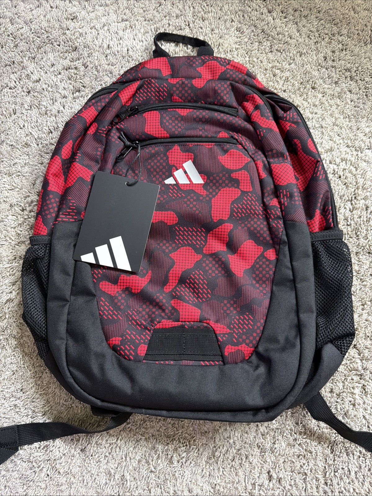 NEW Adidas Fundare Backpack Red Black Camo Multi Pocket Laptop School Travel Bag